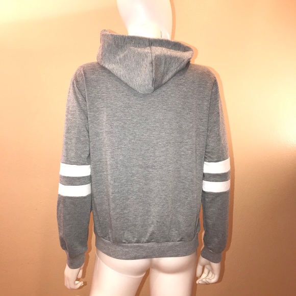 Jersey Stripe Pullover Hoodie Sweatshirt Womens Size XL Junior Grey Saturn - Picture 5 of 11